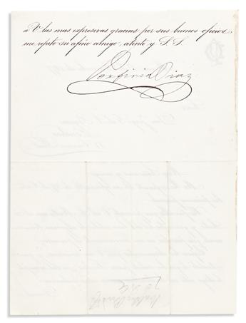 DIAZ, PORFIRIO. Letter Signed, to Jorge G. de L. Byron, in Spanish,